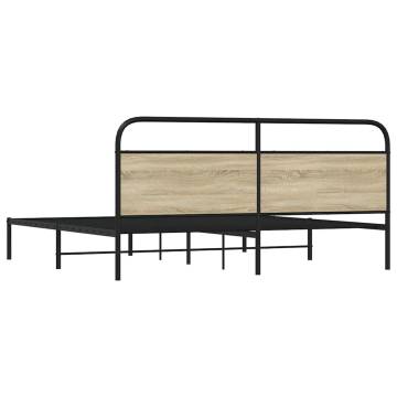  Metal Bed Frame without Mattress Sonoma Oak 180x200 cm Super King