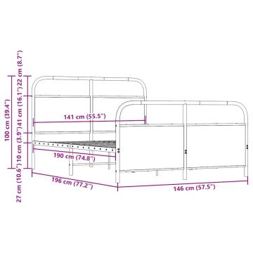  Metal Bed Frame without Mattress Sonoma Oak 140x190 cm