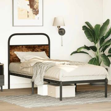  Bed Frame Without Mattress 75x190 cm Small Single Smoked Oak Engineered Wood