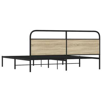  Metal Bed Frame without Mattress Sonoma Oak 183x213 cm