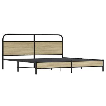  Metal Bed Frame without Mattress Sonoma Oak 180x200 cm Super King