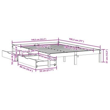  Bed Frame without Mattress White 135x190 cm Double Solid Wood Pine