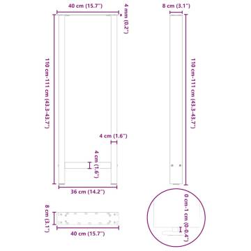  Coffee Table Legs White 2 pcs 40x(110-111) cm Steel