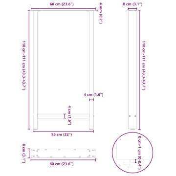  Coffee Table Legs Black 2 pcs 60x(110-111) cm Steel