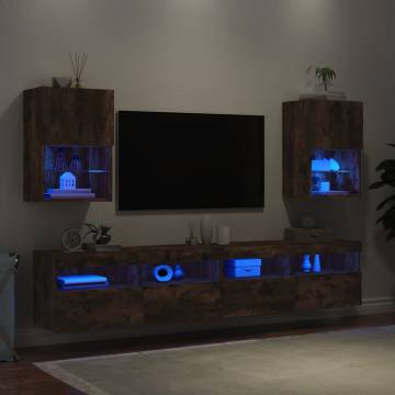 TV Cabinets with LED Lights 2 pcs Smoked Oak 40.5x30x60 cm