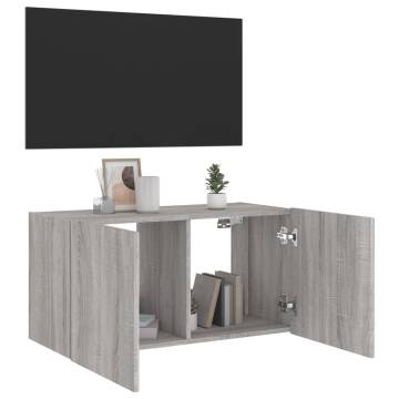 TV Wall Cabinet with LED Lights Grey Sonoma 80x35x41 cm