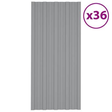 Roof Panels 36 pcs Galvanised Steel Grey 100x45 cm