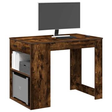  Desk with Drawer and Shelf Smoked Oak 102x62x77.5 cm Engineered Wood