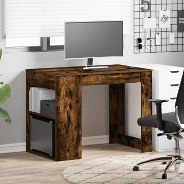  Desk with Drawer and Shelf Smoked Oak 102x62x77.5 cm Engineered Wood