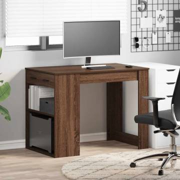  Desk with Drawer and Shelf Brown Oak 102x62x77.5 cm Engineered Wood