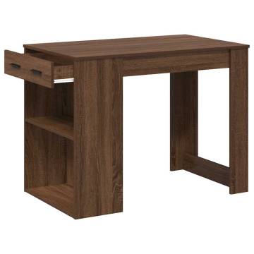  Desk with Drawer and Shelf Brown Oak 102x62x77.5 cm Engineered Wood