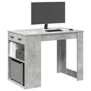  Desk with Drawer and Shelf Concrete Grey 102x62x77.5 cm Engineered Wood