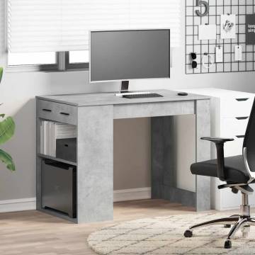  Desk with Drawer and Shelf Concrete Grey 102x62x77.5 cm Engineered Wood