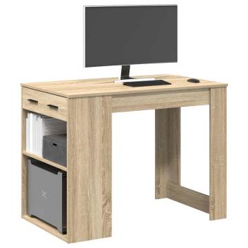  Desk with Drawer and Shelf Sonoma Oak 102x62x77.5 cm Engineered Wood