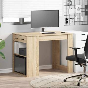  Desk with Drawer and Shelf Sonoma Oak 102x62x77.5 cm Engineered Wood