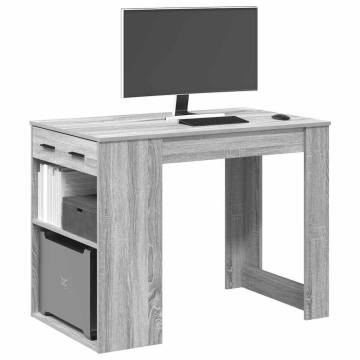  Desk with Drawer and Shelf Grey Sonoma 102x62x77.5 cm Engineered Wood