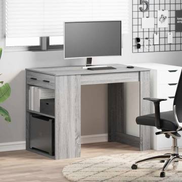  Desk with Drawer and Shelf Grey Sonoma 102x62x77.5 cm Engineered Wood