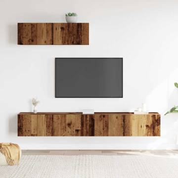  3 Piece TV Cabinet Set Wall-mounted Old Wood Engineered Wood