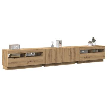  TV Cabinet with LED Lights Artisan Oak 260x35x40 cm Engineered Wood