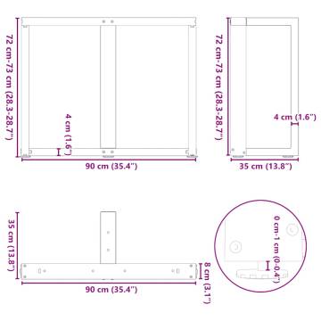  Dining Table Legs T-Shaped 2 pcs Black 90x35x(72-73) cm Steel