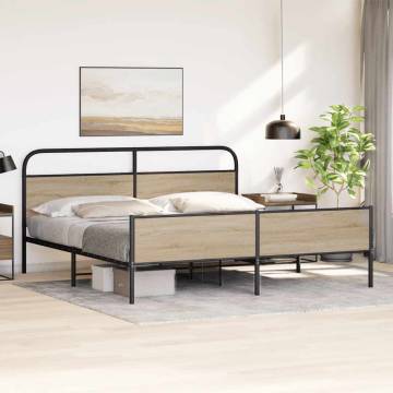  Metal Bed Frame without Mattress Smoked Oak 150x200 cm King Size