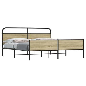  Metal Bed Frame without Mattress Sonoma Oak 193x203 cm