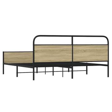  Metal Bed Frame without Mattress Sonoma Oak 193x203 cm