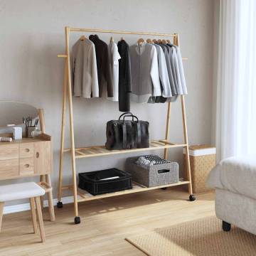  Clothes Rack with Shelves and Wheels 132x45.5x155.5 cm Bamboo