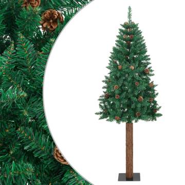  Slim Christmas Tree with Real Wood and Cones Green 180 cm PVC