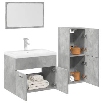  3 Piece Bathroom Furniture Set Concrete Grey Engineered Wood