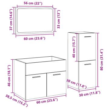  3 Piece Bathroom Furniture Set Concrete Grey Engineered Wood