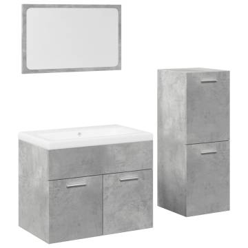  4 Piece Bathroom Furniture Set Concrete Grey Engineered Wood