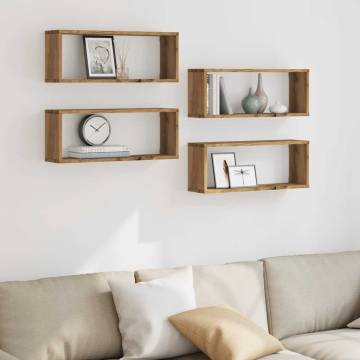  Wall Cube Shelves 4 pcs Artisan Oak 60x15x23 cm Engineered Wood