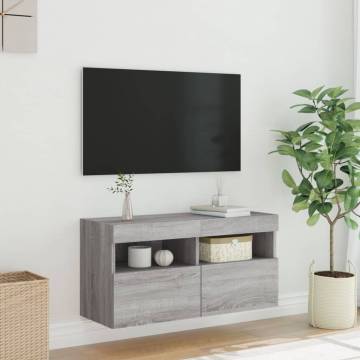 TV Wall Cabinet with LED Lights Grey Sonoma 80x30x40 cm