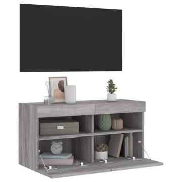 TV Wall Cabinet with LED Lights Grey Sonoma 80x30x40 cm