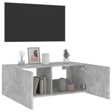 TV Wall Cabinet with LED Lights Concrete Grey 80x35x31 cm