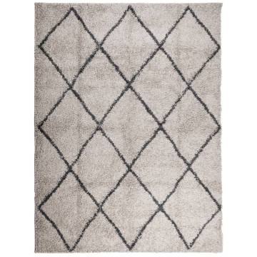 Shaggy Rug PAMPLONA High Pile Modern Beige and Anthracite 300x400 cm