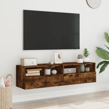 TV Wall Cabinets 2 pcs Smoked Oak 60x30x30 cm Engineered Wood