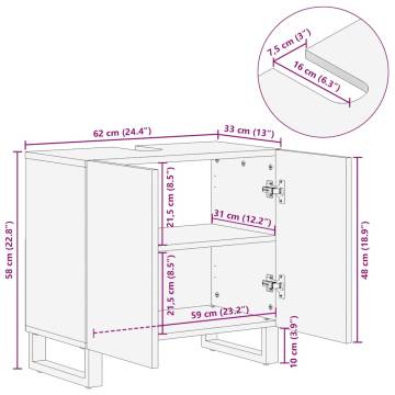  Sink Cabinet Black 62x33x58 cm Solid Wood Mango