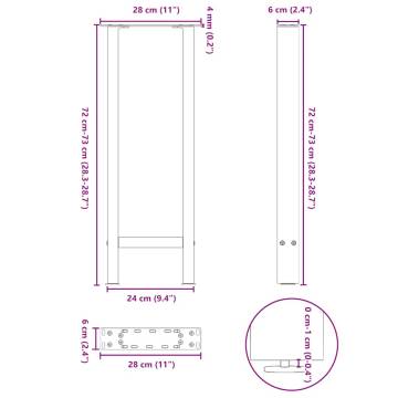  Coffee Table Legs Black 2 pcs 28x(72-73) cm Steel