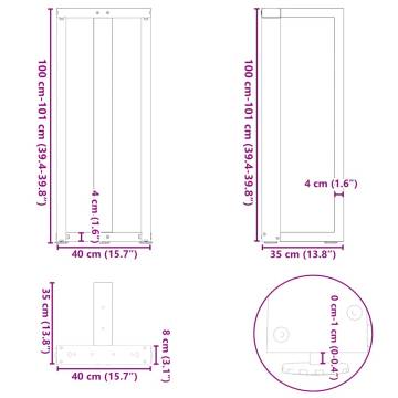  Bar Table Legs T-Shaped 2 pcs Black 40x35x(101-102) cm Steel