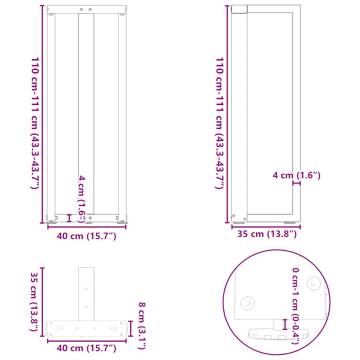  Bar Table Legs T-Shaped 2 pcs Black 40x35x(111-112) cm Steel