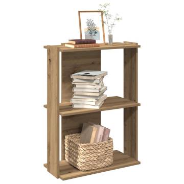  Bookcase 3-Tier Artisan Oak 60x30x80 cm Engineered Wood