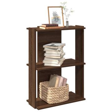  Bookcase 3-Tier Brown Oak 60x30x80 cm Engineered Wood