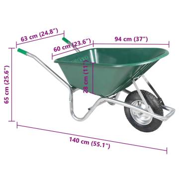  Wheelbarrow Green 90 L 150 kg Galvanised Steel and Plastic