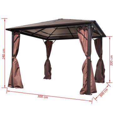 Gazebo with Curtain Brown Aluminium 300 x 300 cm