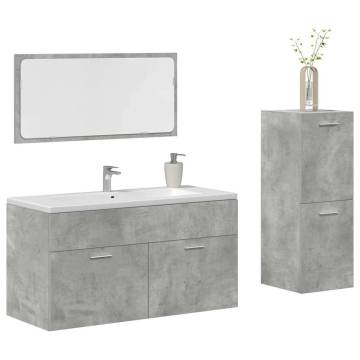  3 Piece Bathroom Furniture Set Concrete Grey Engineered Wood