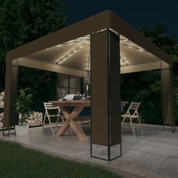  Gazebo with Double Roof&LED String Lights 3x3x2.7 m Taupe