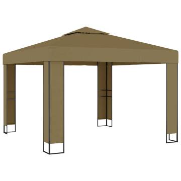  Gazebo with Double Roof&LED String Lights 3x3x2.7 m Taupe