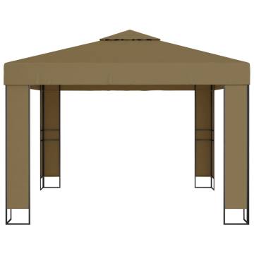  Gazebo with Double Roof&LED String Lights 3x3x2.7 m Taupe